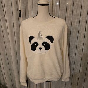 Chic Cream Panda Hoodie with Silver Detail